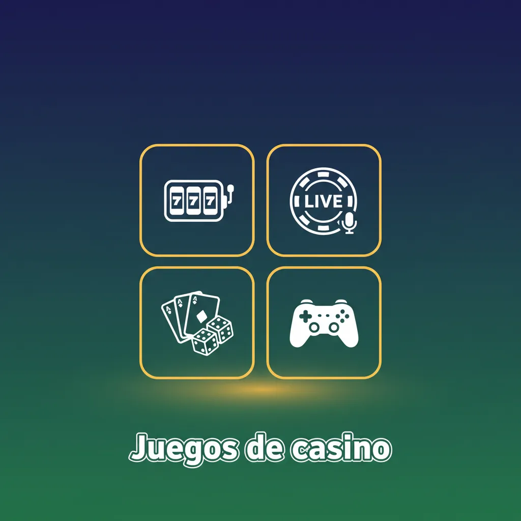 Interfaz de casino en línea con tragamonedas, ruleta, blackjack, baccarat y póker, mesas en vivo y jackpots progresivos.
