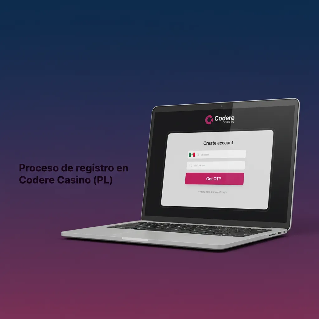 Proceso de registro en Codere Casino: clic en registro, datos, método, contraseña y verificación por SMS o email.