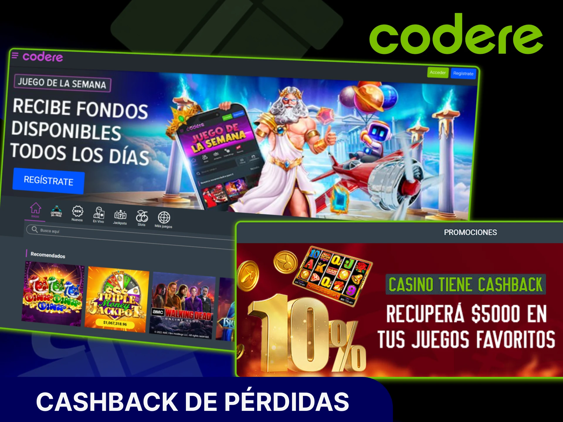 Reclama cashback por pérdidas en el sitio oficial de Codere Casino.