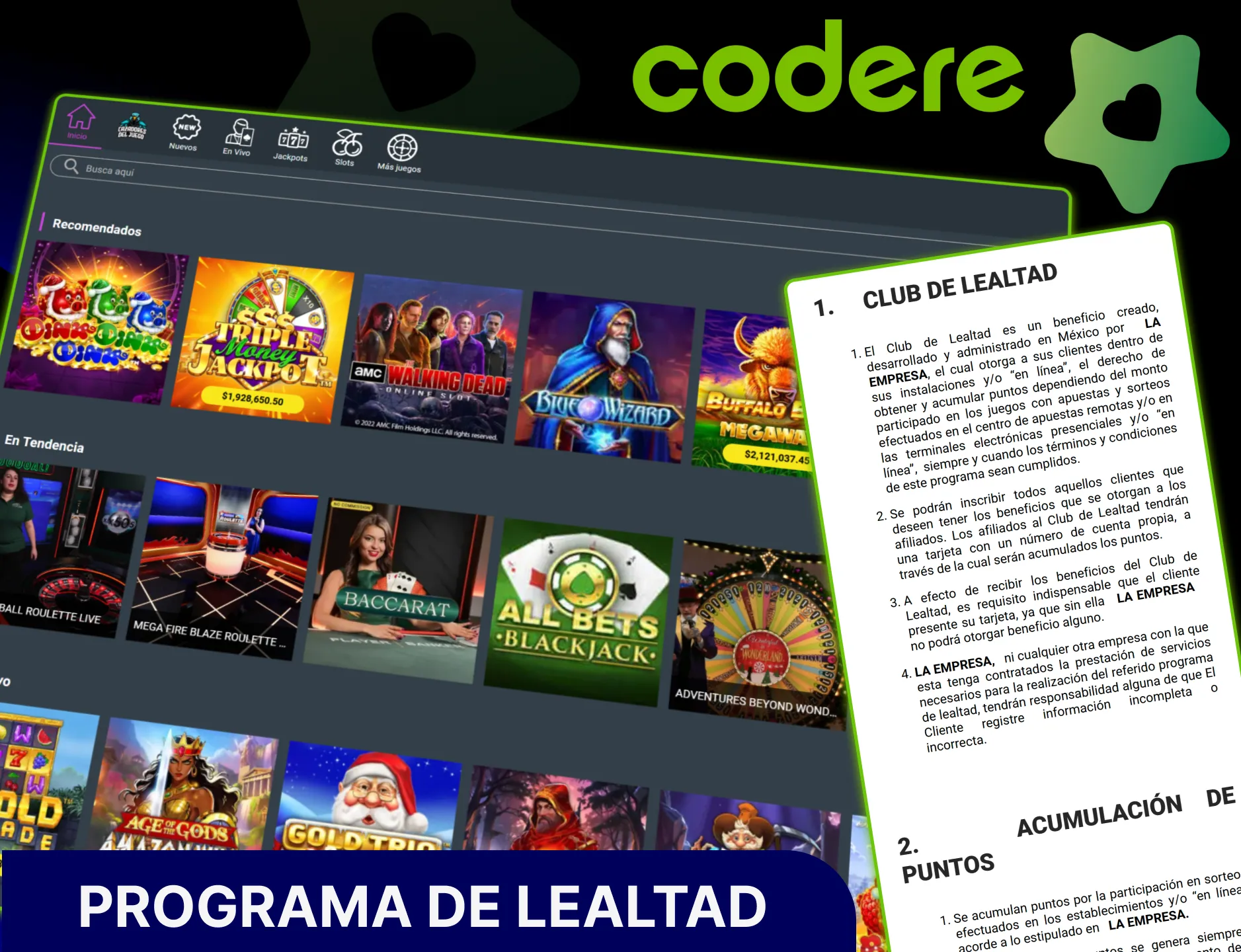 Descubre el programa de lealtad y recompensas de Codere Casino oficial.