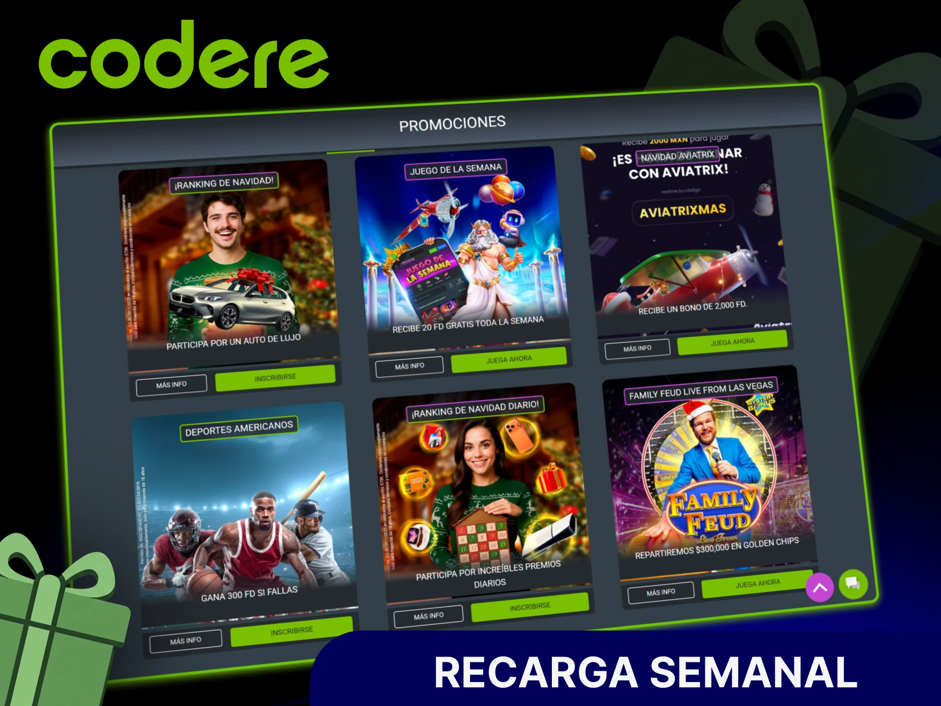 Disfruta bonos de casino y recargas semanales en el sitio oficial de Codere Casino.