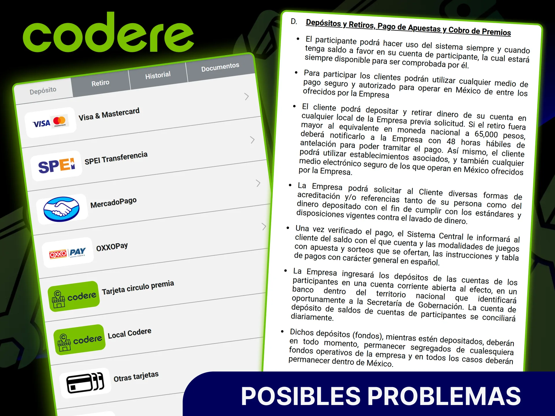 Problemas comunes con depósitos y soluciones en el sitio oficial de Codere Casino.