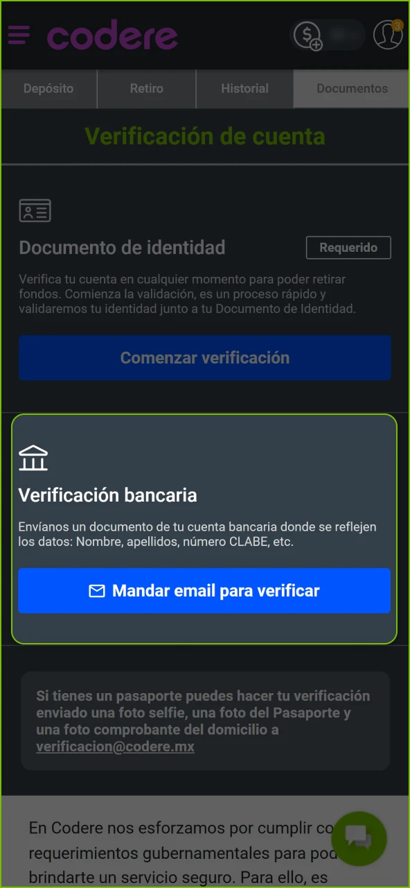 Confirma tu cuenta en Codere Casino mediante el enlace enviado por correo electrónico.