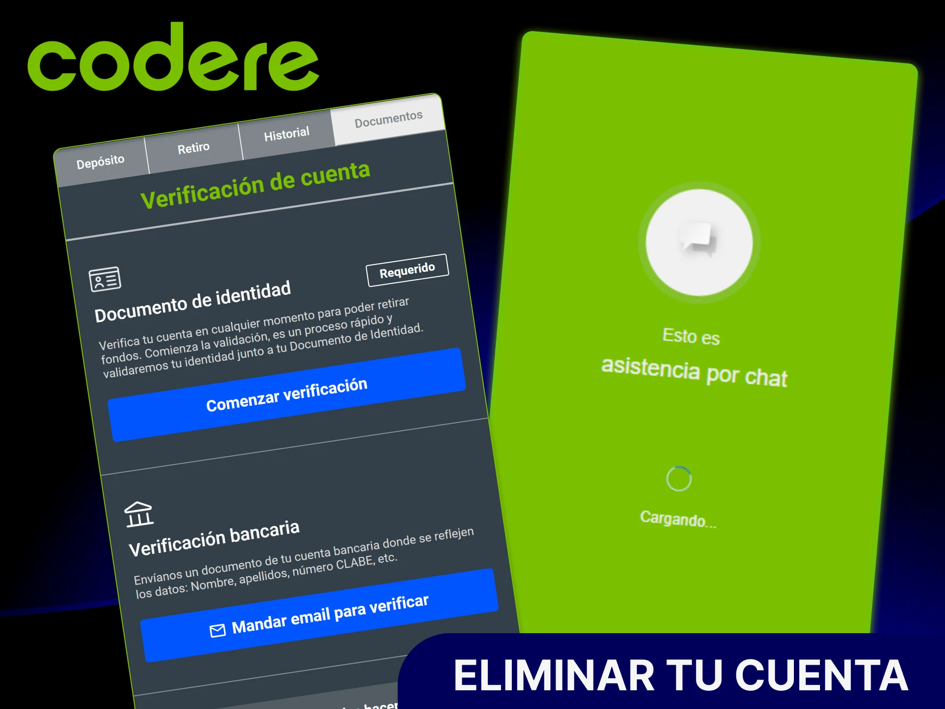Solicita eliminar tu cuenta en el sitio oficial de Codere Casino.