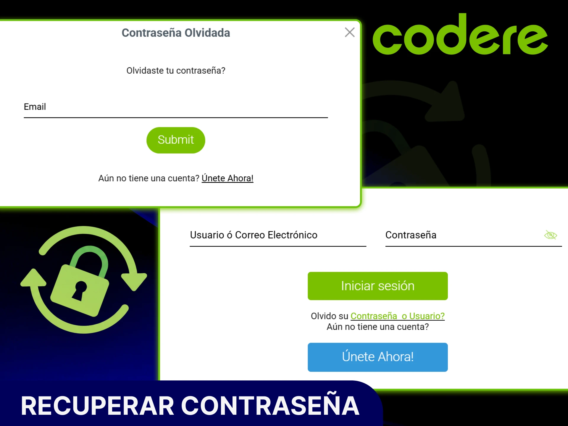 Restablece tu contraseña de forma segura en la cuenta de Codere Casino.