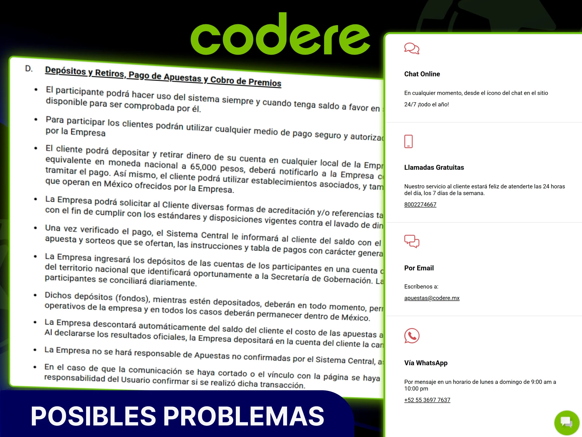Soluciona posibles problemas con retiros en el sitio oficial de Codere Casino.