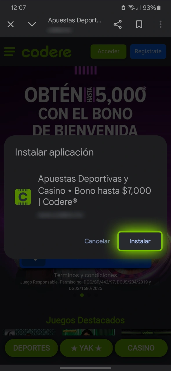 Instala la app de Codere y empieza a jugar de inmediato.