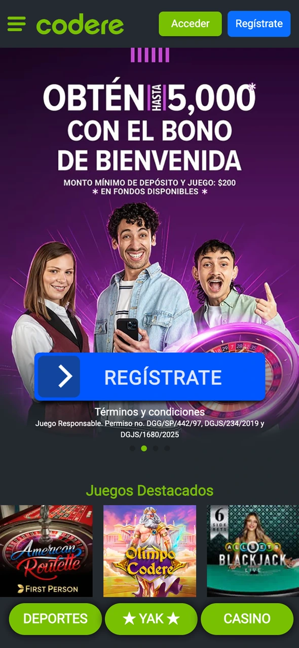 Explora el casino de Codere y elige tu juego para empezar.