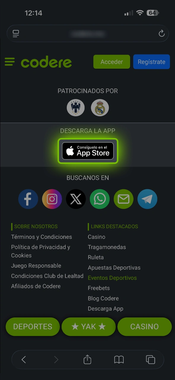 Abre la App Store y busca la app oficial de Codere.