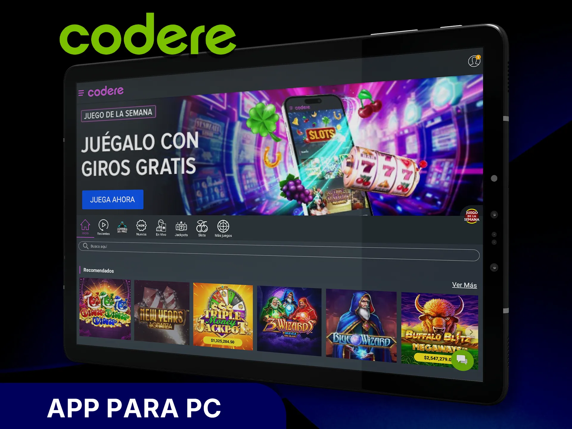 Descarga la app de Codere para PC y juega con mayor comodidad.