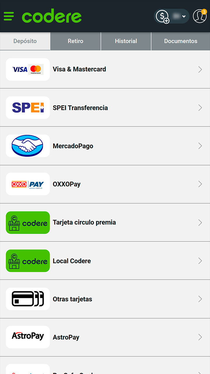 Métodos de depósito seguro en Codere Casino.