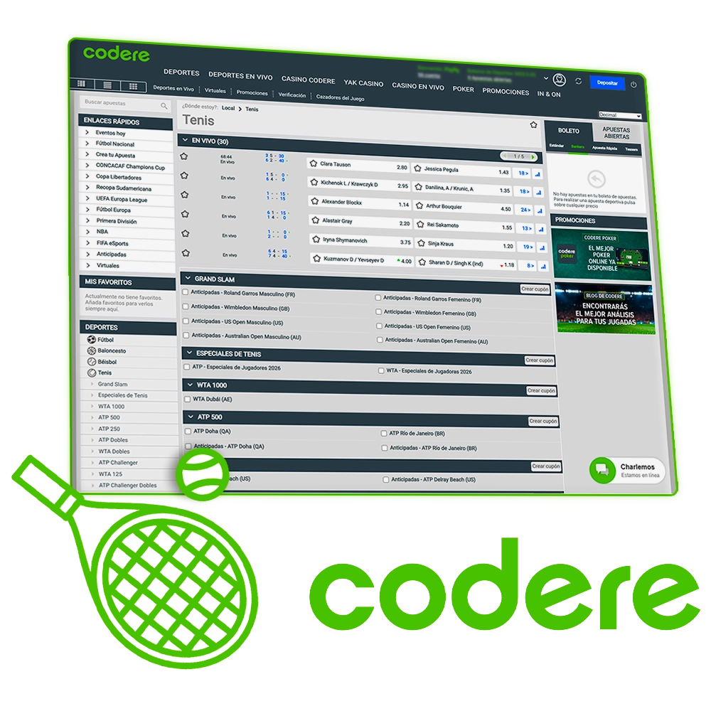 Realiza apuestas de tenis profesionales en Codere.