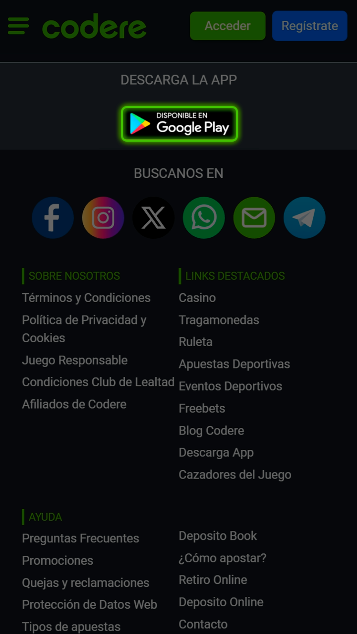 Descarga la app de Codere para dispositivos Android.