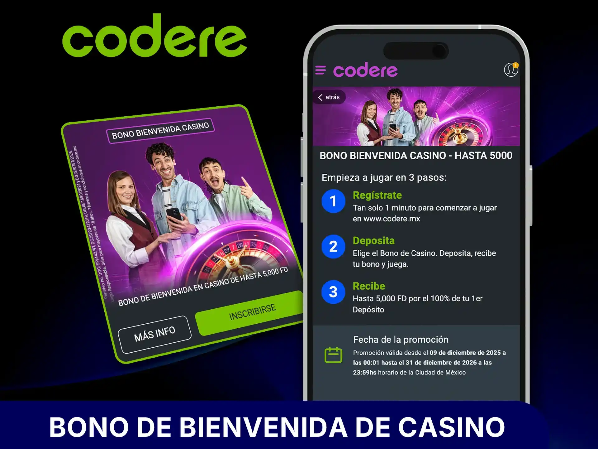 Obtén el bono de casino de Codere y disfruta más juegos.
