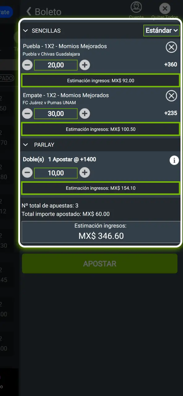 Define el monto que quieres jugar de forma rápida y segura.