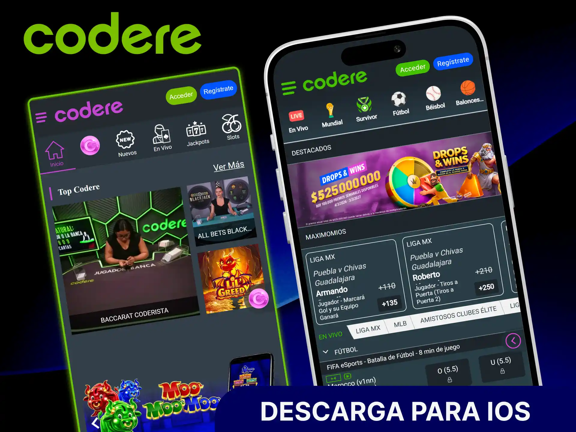 Completa la descarga para iOS de la app de Codere casino desde la App Store en México en cuestión de segundos.